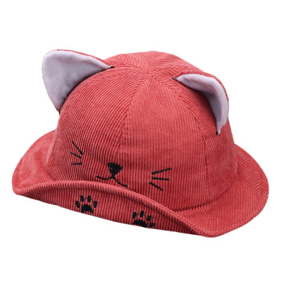 

Autumn Baby Boys Girls Toddler Cartoon Cat Ear Design Bucket Hats Caps Reversible Sun Headwear