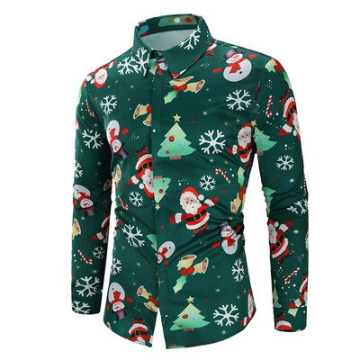 

Tailored Men Casual Snowflakes Santa Candy Printed Christmas Shirt Top Blouse