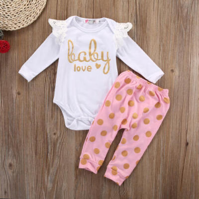 

2PCS Sets Baby Girl Infant Newborn Bodysuit Romper Legging Clothes Outfits