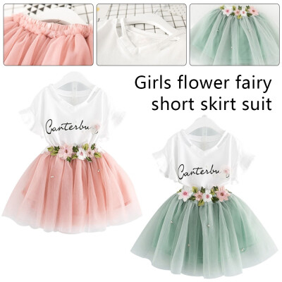 

Toddler Kids Baby Girls Summer Tops T-shirt Tutu Tulle Skirt Dress Outfits Set