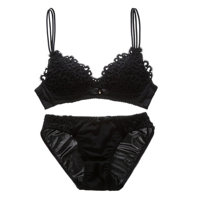 

Sexy Lingerie Set push-up Lace No Steel Ring Adjustable Embroidery Bow Gathered Bra Underwear Set