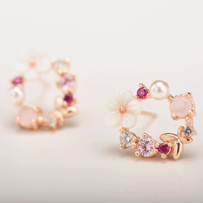 

1 Pair Vintage Rhinestones Flower Earrings Women Girl Pearl Ear Rings Wedding Bridal Ear Studs