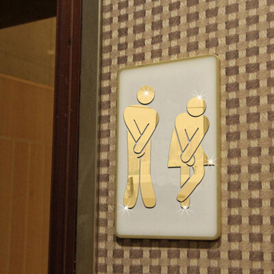 

3D Toilet Entrance Sign Gold Silver Bathroom Mirror Wall Sticker Logo for Shopping Mall Public Places Toilet Door Decoration