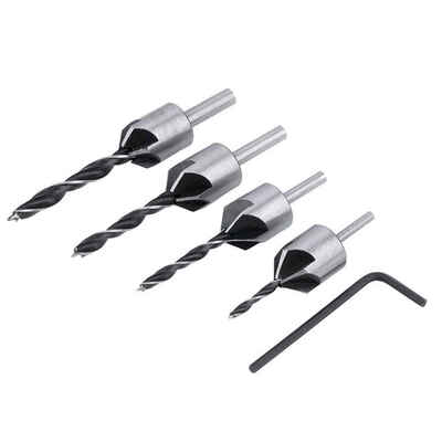 

4 pcs 3-6mm HSS Flute Countersink Drill Bit with 1pcs 14 Hex Shank Set Screw Woodworking Chamfer Tool