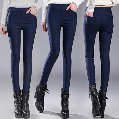 

Tailored Plus Size Women Plus Velvet Thicken Solid Pencil Pants Trousers Pocket Jeggings