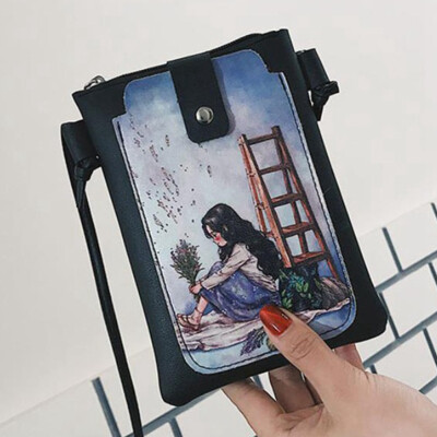 

New Cartoon Printed Pu Leather Small Crossbody Phone Bag Women Girl Shoulder Phone Bag