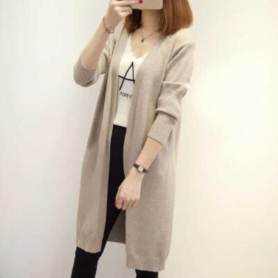 

Korean casual long knit cardigan fashion trend solid color ladies jacket loose thin V-neck casual outside take