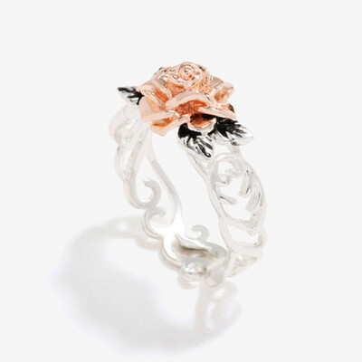 

Exquisite Two Tone 925 Sterling Silver Floral Ring Solid 14K Rose Gold Fashion Flower Jewelry Proposal Anniversary Gift