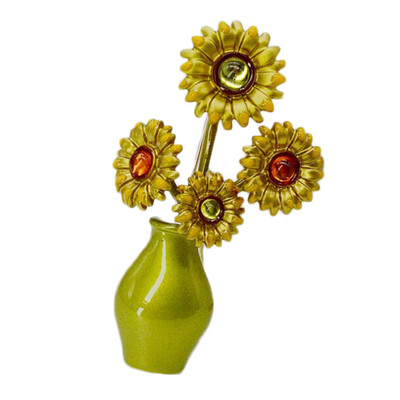 

Vintage Fashionable Sunflower Vase Resin Green Plating Brooch Party Pins Wedding Accessories For Women