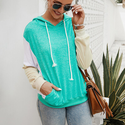 

Tailored Women Casual Patchwork Long Sleeve Pullover Pocket Hooded Sweater Top Blouse