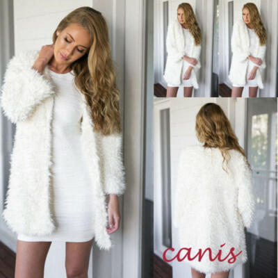 

Womens Fluffy Shaggy Long Sleeve Fur Cardigan Slim Jacket Coat Outwears Parkas