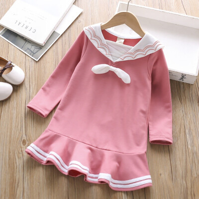 

1-6T Baby Girl Dress Toddler Children Spring Autumn Girls Cute Solid Color Doll Collar Princess Long-Sleeved Bow Sweet Princess