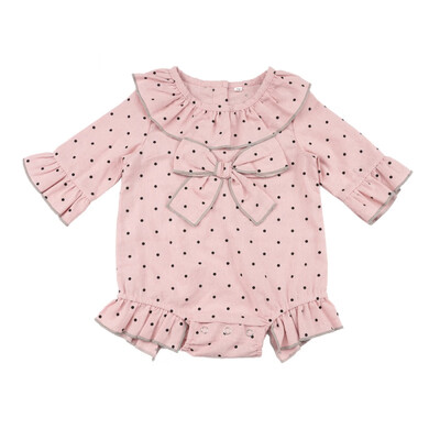 

Infant Baby Girls Dot Print Short Sleeve Baby Romper Kids Bodysuit Jumpsuit With Bowknot Newborn Clothes