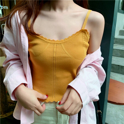 

Solid Color Camisole Female Sense V-Neck Design Knit Material Comfortable Breathable Outer Wear Fashion Wild Self-Cultivation
