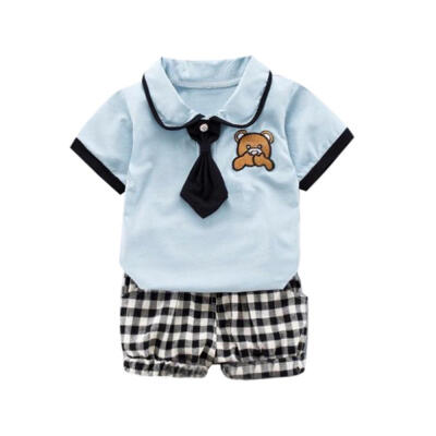 

Baby Boys Clothes Summer Kids Boys Short Sleeve Cartoon Bear Print Tops Blouse T-shirtPlaid Shorts Children Casual Outfits Sets