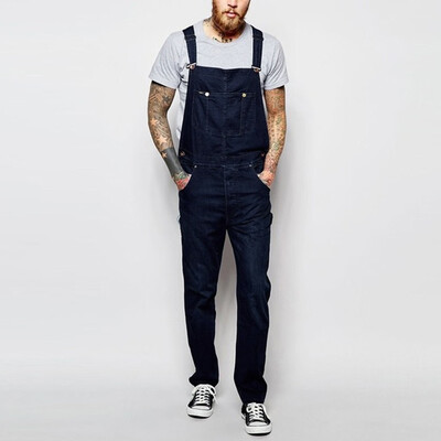 

Gobestart Mens Jeans Wash Overall Jumpsuit Streetwear Pocket Suspender Pants Trousers