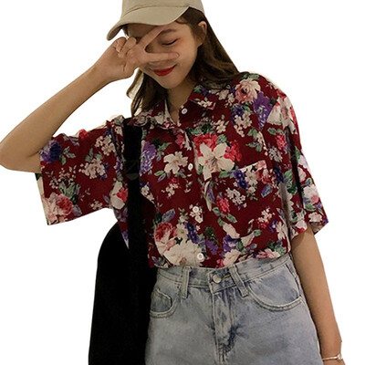 

Harajuku Women Blouse&Tops Printed Vintage Short Sleeve Casual blusas Hawaiian Holiday Beach Versatile Female Lady Shirts