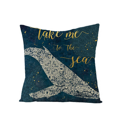 

Ocean Creature Octopus Sea Horse Sea Turtle Home Decor Vintage Pillow Case Square Marine Life Print Pillow Case