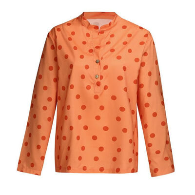 

Plus Size Women Shirt Office Ladies Fashion Dot Print Long Sleeve Stand Collar Blouse Loose Single Breasted Blouses Casual Tops