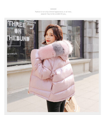 

2018 winter new white duck down jacket female short section slim raccoon fur collar down jacket 90298