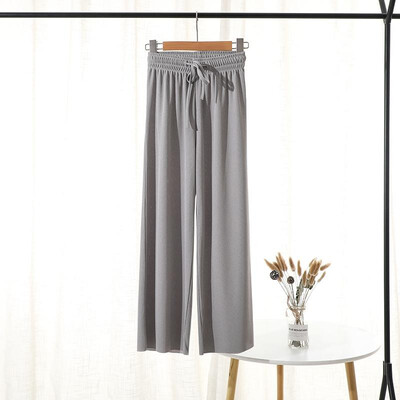 

Fashion Women Autumn Solid Color Wide Leg Pants Thin Elastic High Waist Straight Drawstring Loose Casual Trousers