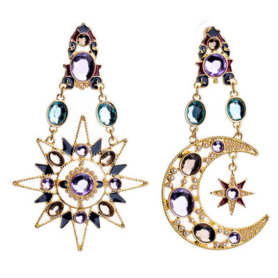 

Stylish Fashion Goddess High-end Jewelry Diamond Sun Moon Stars Earrings