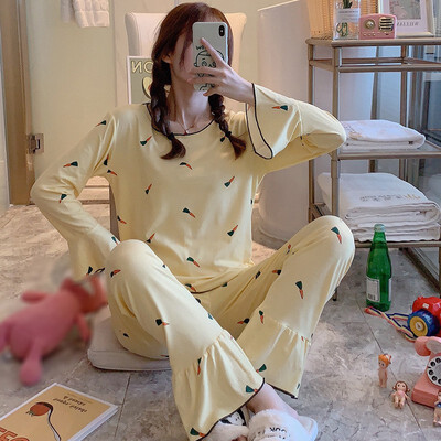 

Women 2PCS Sleepwear Pajamas Cute Carrot Print Casual Tops Pants Home Long Sleeve Nightwear