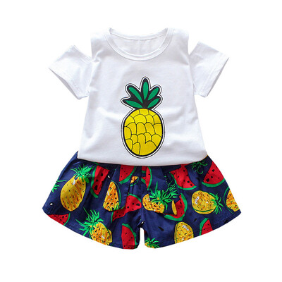 

Summer Children Clothing Baby Girls Clothes Casual Pineapple Print Short Sleeve T-shirtShorts Suits Costume Set
