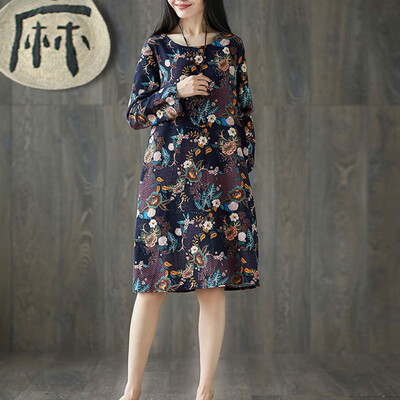 

Tailored Women Long Sleeve Floral Print Long Dress Elegant Party Dress Vintage