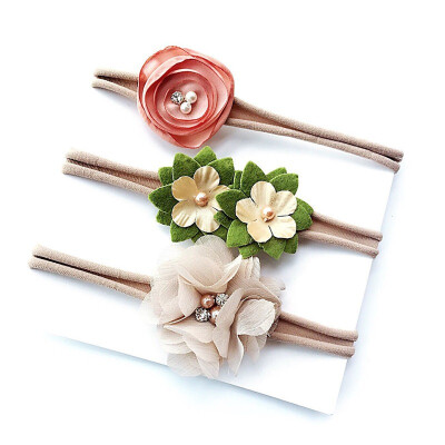 

3pcsset Mix Style Simulated-pearl Ribbon Lace Flower Headband Baby Girl Headbands Elastic Hairband Children Hair Accessories