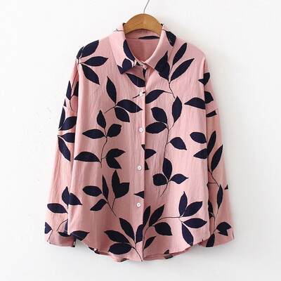 

Tailored Women Autumn Long Sleeve Leaf Print Loose Button Shirt Casual Blouse Tops