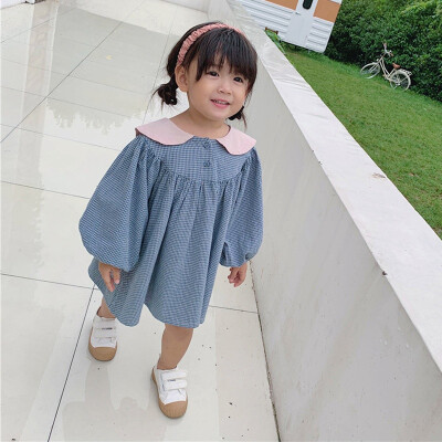 

Cute Round Collar Casual Baby Dress 2-8Y Children Spring Autumn Girls Plaid Printed Soft Cotton Long Sleeve Dress Costume 2019