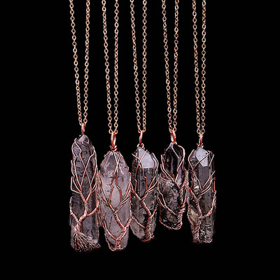 

Gemstone Crystal Tree Life Hexagon Rainbow Stone Pendant Necklace for Women Men