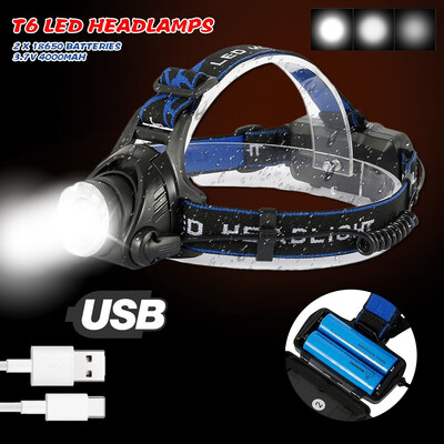 

T6 LED Headlamps with Batteries Usb