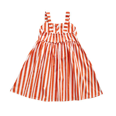 

Kids Dresses Girls Sweet Cotton Flower Shirt Short Summer Cute Cartoon Stripes Print Sleeveless Sling Sweet Princess Dress