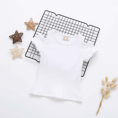 

New Summer Baby Girls Candy Color Off-shoulder Short Sleeved Kids T-shirt Cotton Clothes Tops