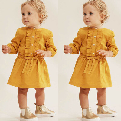 

Toddler Infant Baby Girl Clothes Long Sleeve Dress Tutu Casual Solid Dresses