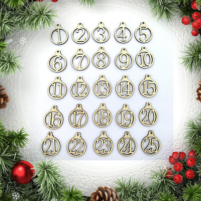 

Tailored 25Pcs Wooden Arabic Numerals Xmas Wedding Tree Hanging Ornament Decor