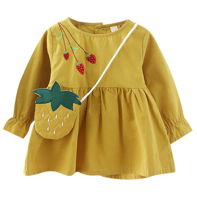 

New Autumn Casual Baby Girls Strawberry Print Long Sleeve Dress Kids Toddler Pageant Dresses