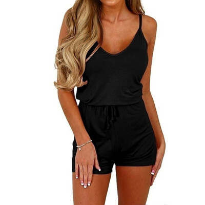 

Womens Fashion Solid V-Neck Lace Up Sleeveless Party Loose Jumpsuit Rompers Playsuit