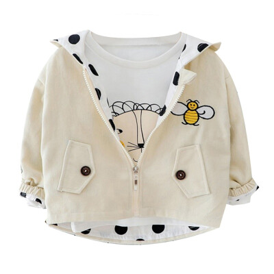 

2019 Autumn Baby Girl Cute Outerwear Cartoon Bee Print Casual Hoodie Zipper Sweatshirt Kids Coat Outfits Cloths