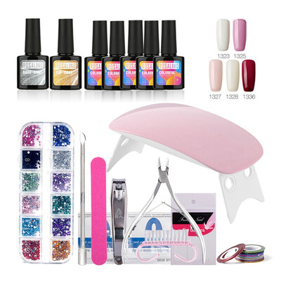 

ROSALIND Top & Base Coat Gel Nails Polish Kit Mini Lamp 5 colors Art Tools Kits