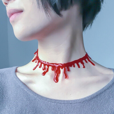 

Halloween Decoration Horror Blood Drip Necklace Fake Blood Fancy Joker Choker Costume Red Necklaces Party Accessories