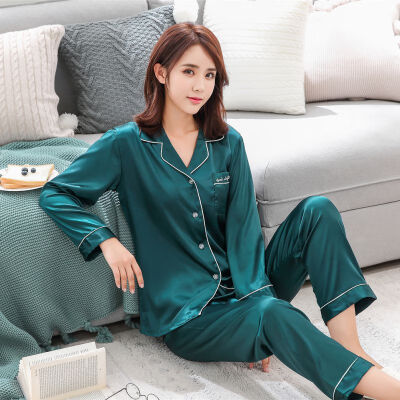 

Wholesale Couple Pajamas Sleepwear Nightgown Set Long Sleeve Autumn Silk Home Suit Turn-down Neck Plus Size Couple Sleepwear W1