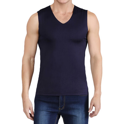 

Toponeto Mens Summer Ice Silk Traceless Thin Breathable Pure Color V-neck Sleeveless Top