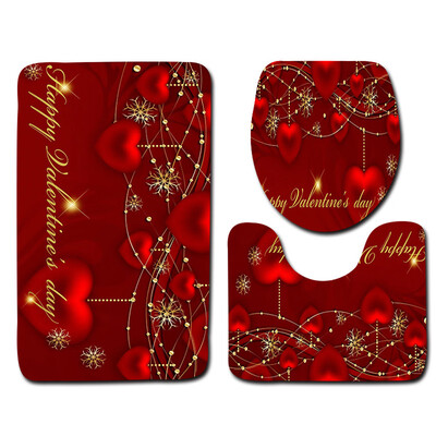

〖Follure〗3PCS Valentines Day Pattern Non Slip Toilet Seat Cover Rug Bathroom Set Decor