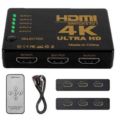 

4K2K HDMI 5 in 1 Out Switch Splitter TV Adapter Splitter Switcher Box Ultra HD with IR Remote for HDTV