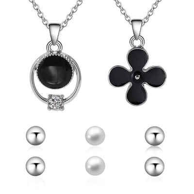 

Geometric Adjustable Women Wedding Necklace Girl Trendy Sparkling Rhinestone Chain with Pearl Earrings Gift Jewelry