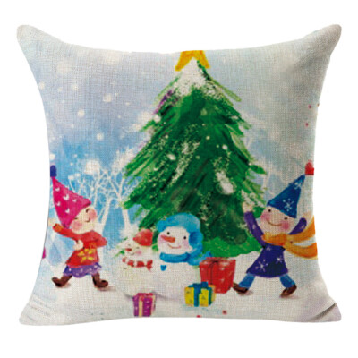 

〖Follure〗Christmas Linen Square Throw Flax Pillow Case Decorative Cushion Pillow Cover A