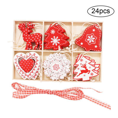 

6 Wooden Box Christmas Pendant Wooden Box Set Home Decoration Crafts Wood Chips Christmas Tree Decoration Props Small Gifts